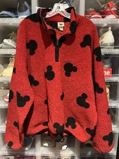 Vintage Mickey Mouse Fleece Sweater Black Large Disney World All Over Print