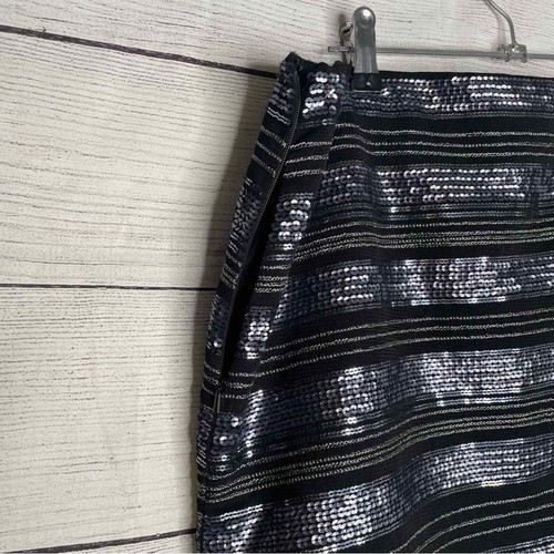 Express Black & Silver Sequin Stripe Mini Skirt 8 - Picture 4 of 7