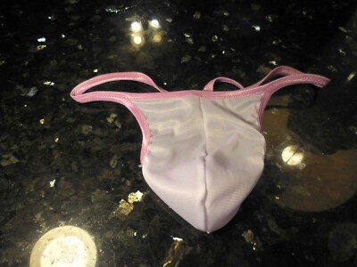 Men's BRAZILIAN  String Thong Back Choice Sheer White pink trim 1 day Shipping 