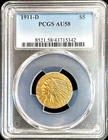 1911 D GOLD UNITED STATES $5 DOLLAR INDIAN HEAD HALF EAGLE PCGS ABOUT UNC 58