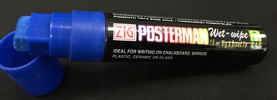 Single Zig Posterman Wet Wipe Blue Pen Chalkboard Glass Plastic15mm Broad Tip
