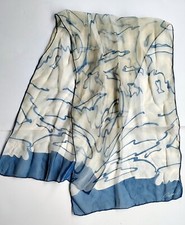 Vintage Burmel blue cream silk chiffon abstract wave scarf
