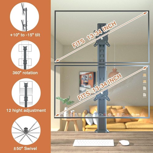 HEMUDU Dual Monitor Articulating Desk Mount Arm Stand - Vertical Stack Screen Su - Picture 9 of 18