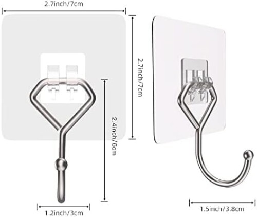 10-Pack Large Adhesive Hooks 44Ib(Max), Wall Hooks Self-Adhesive Traceless Clear