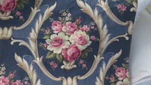 1940's Cotton Barkcloth ROSES & SCROLLS on Deep Blue Background Perfect 4 Pillow