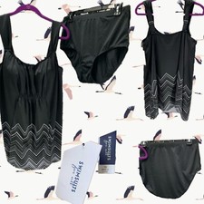 Swimsuits For All 16 Black Zig Zag Print Padded Bra Shelf Top  Bottom Swim Set