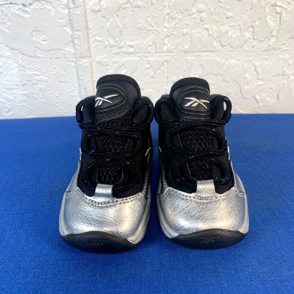 Reebok Sneakers Toddler Sz 5 Question Mid Iverson Black Silver Basketball Shoes - Image 2 of 4
