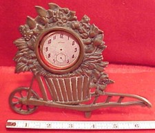 Vintage EARLY BRASS POCKET WATCH DISPLAY STAND HOLDER WHEELBARROW OF FLOWERS