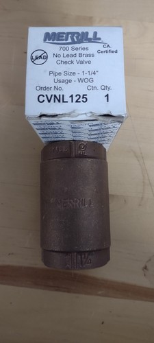 NIB Merrill 1 1/4" Brass Check Valve For Water Well Installation