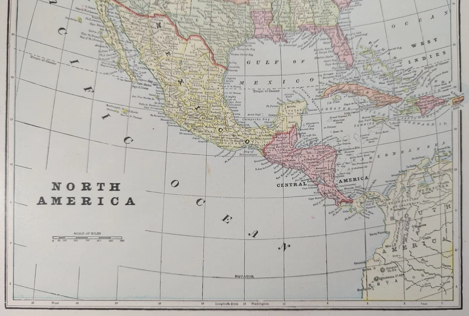 Vintage 1900 NORTH AMERICA Map 14"x22" ~ Old Antique Original USA CANADA MEXICO - Image 4 of 4