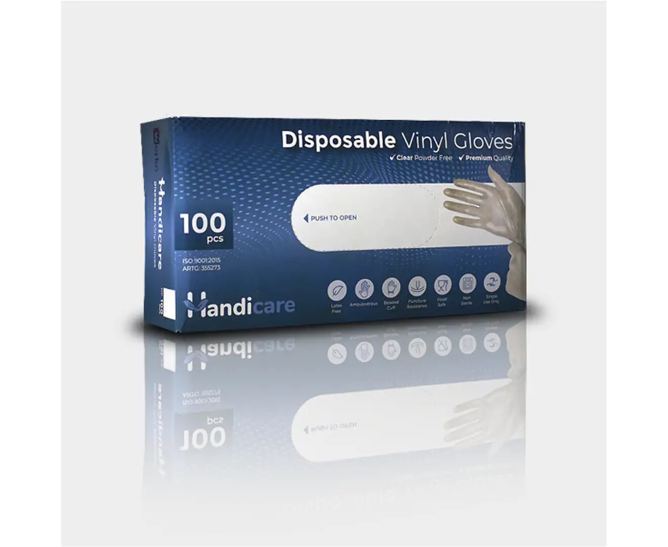 100 Pcs Handicare Disposable Vinyl Gloves Examination Powder Latex Free