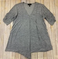 AB Studio Womens Short Sleeves V-Neck Casual Top Blouse Size L Gray B5