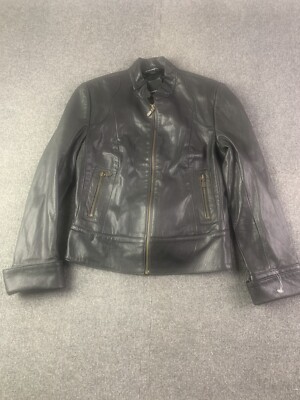 MacKage Women Full Zip Leather Double Lined Jacket Size M Black NWOT $975