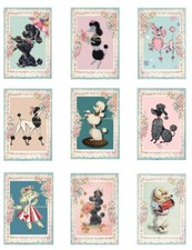 Retro Poodles A Designer MULTI-SIZE SET Cotton Fabric Quilt Blocks