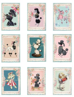 Retro Poodles A MULTI-SIZE Cotton Fabric Quilt Blocks Reproduction