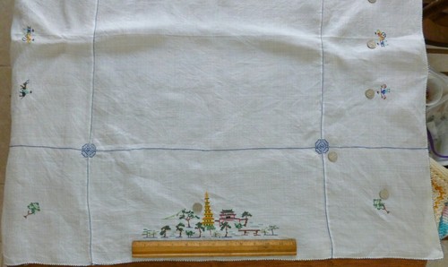 De colección. TELA DE MESA DE LINO Punto de cruz oriental Pagoda Riksha Puntos pequeños 35 X 35 - Imagen 10 de 12