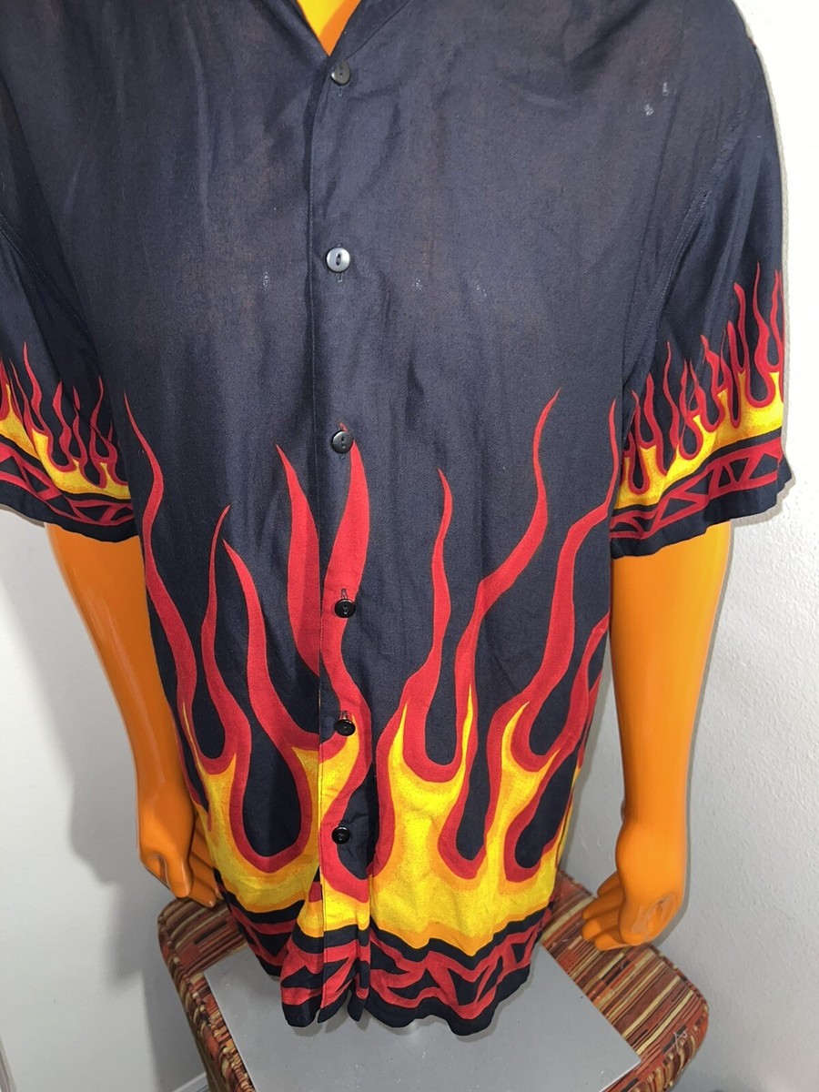 LIURA BURNING FLAIR VIPパス・ブロマイド・Tシャツセット A2 BABA Men's Large Trailer Park Lounge Shirt Rayon Flames Vintage