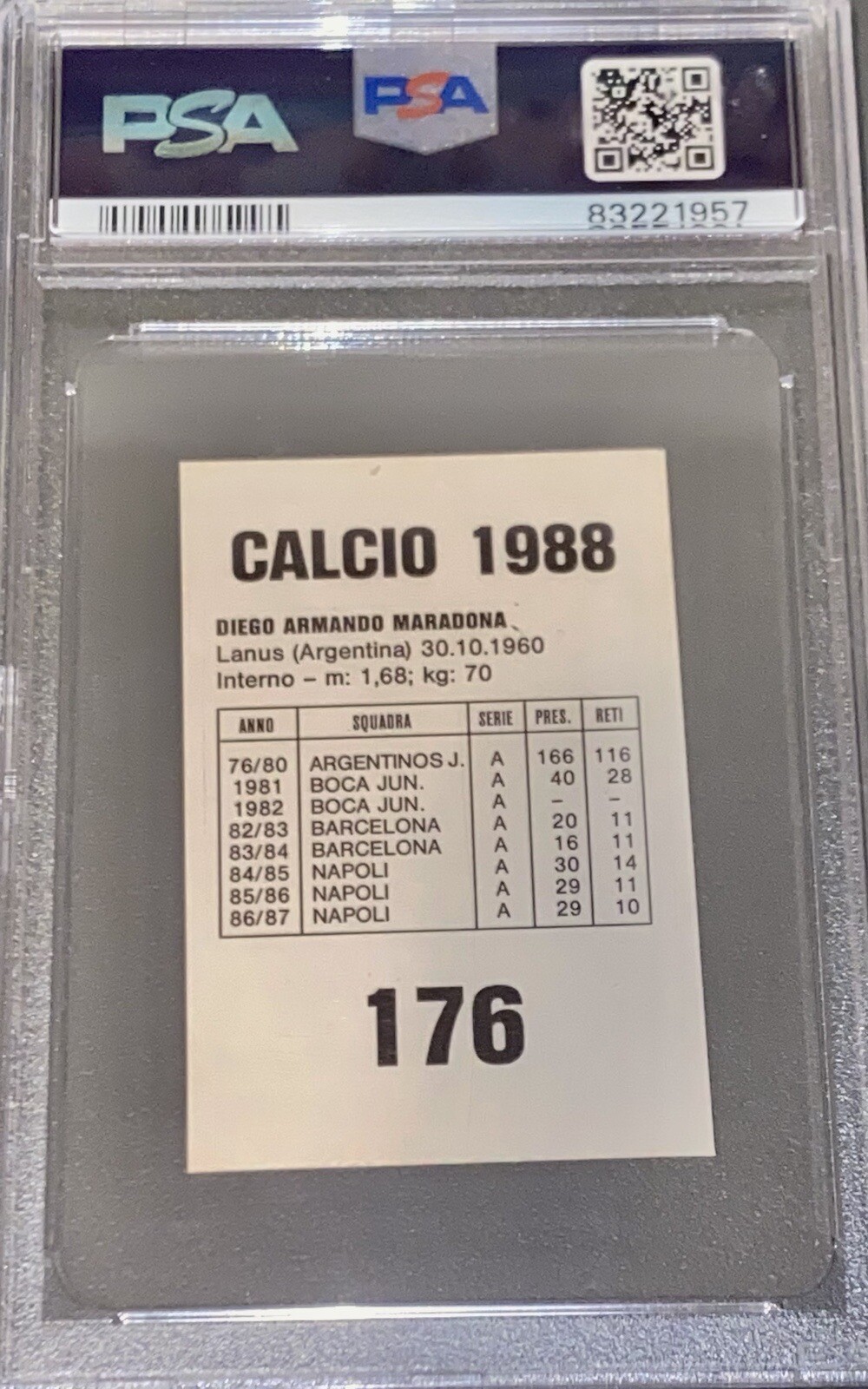 1987 Euroflash Calcio Diego Maradona '88 #176 PSA 7 Napoli Argentina RARE Pop 1 view 3