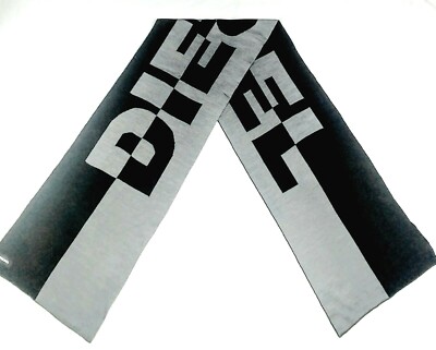 DIESEL Mens GIANT Spellout LOGO BiColor Black Steel Grey 64 x 12