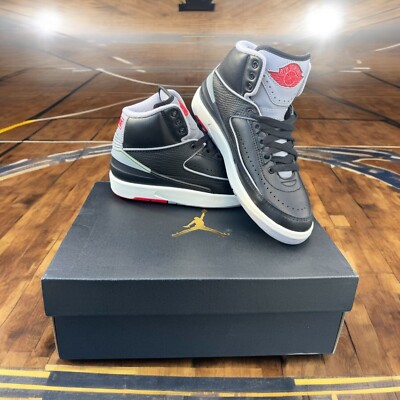 (4y) Nike Air Jordan 2 Retro (GS) Black Cement Grey Fire Red