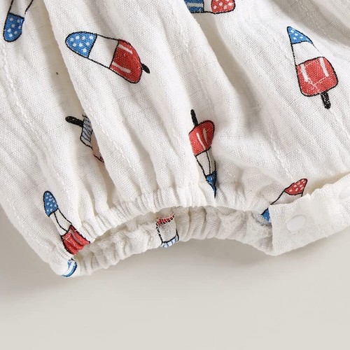 Amnnchya Baby Girl 4th of July Outfit Ice Cream Sleeveless 3-6 Months White - Afbeelding 6 van 7