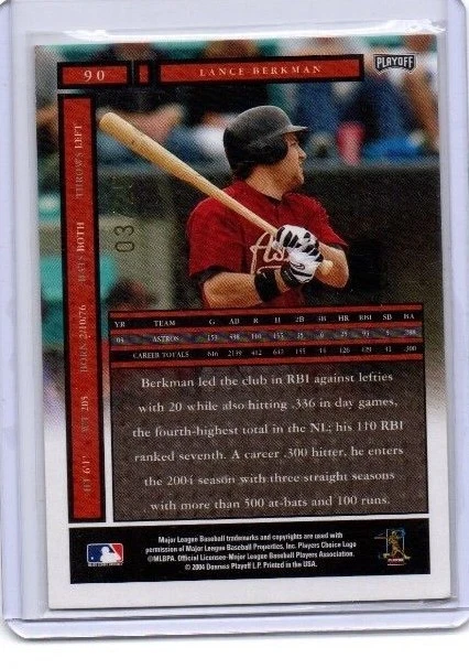 Lance Berkman # 3 / 25 Limited Card 2004 Playoff Honors Houston Astros - Image 2 of 2