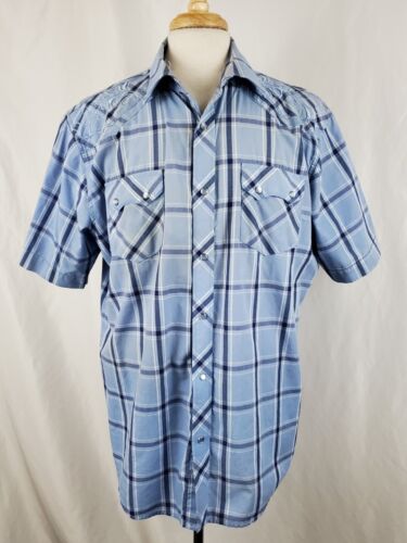 Rock River Trading Short Sleeve Western Shirt XL Blue Plaid Snaps Cowboy, Rodeo - Picture 2 of 9