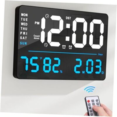 16'' LED Digital Wall Clock with Large Display,Alarm Clock with Digital Blue