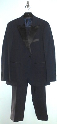 NWOT ALTON LANE 44R 38 Waist Tailored Fit 2 Piece Tuxedo Navy Blue w/ Black Trim