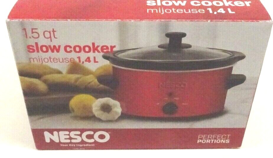 Nesco Slow Cooker 1.5 Qt Red Crock Pot Compact Glass Lid NEW & Sealed