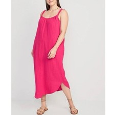 Old Navy Women's Pink Gauze Cami Midi Dress Tie Back Size Small