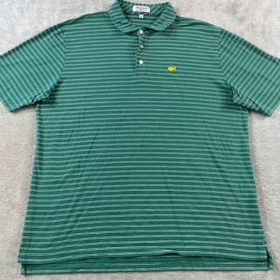 Masters Peter Millar Polo Shirt Mens XL Green Striped Preppy Golf Light Stretch
