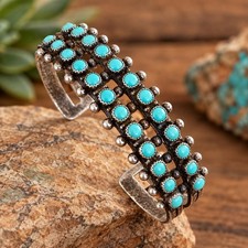 Vintage Navajo Sterling Silver Turquoise Cuff Bracelet Two Row Southwest
