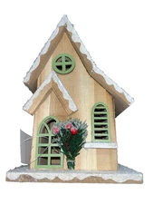 Holiday Lane Christmas decorations light up house 9.5 Wood Snow natural
