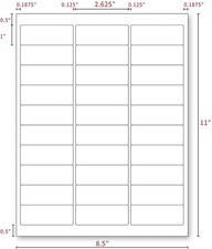 KKBESTPACK 30 UP Shipping Address Labels 1x2-5/8 Inkjet Laser 100 Sheets 3000