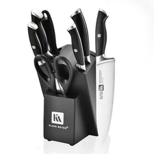 Klaus Meyer 8-Piece German High Carbon Steel Kitchen Knife Set with Block