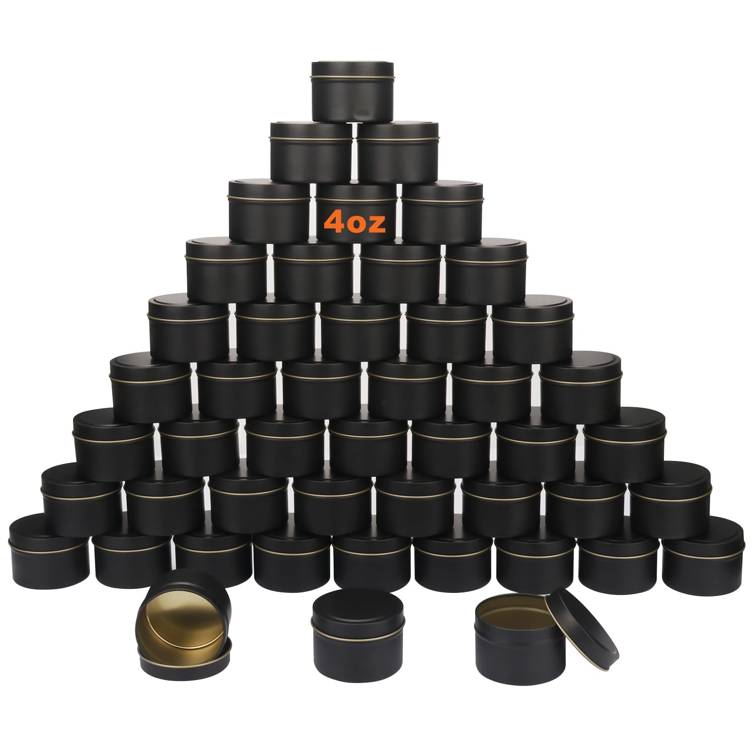 Black Candle Tins 4oz Bulk Candle Making Tins Jars Containers 48 Packs