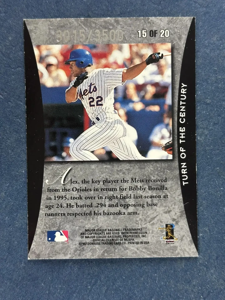 1997 Donruss Elite Turn of the Century #15 Alex Ochoa Mets /3500. - Image 2 of 2