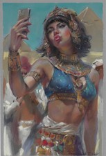 original drawing 20 x 30 cm 185GZ artwork pastel Egyptian woman takes a selfie