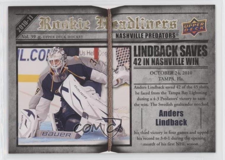 2010-11 Upper Deck Rookie Headliners Anders Lindback #RH5 RC x6g