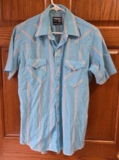 Wrangler Blue White Stripe Western Cowboy Cut X Long Tails Shirt Sz 16