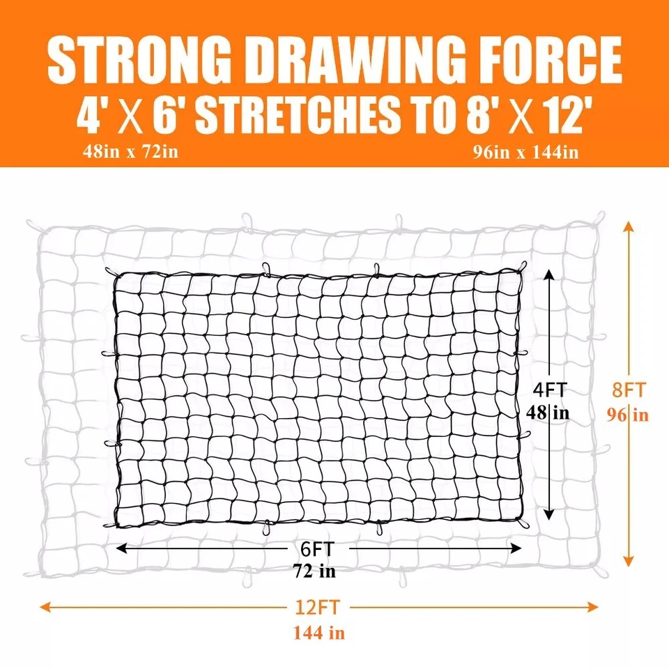 For Ford F-150 F-250 F-350 4'x6' Stretches to 8'x12' Truck Bed Cargo Net Elastic Foto 4 de 4