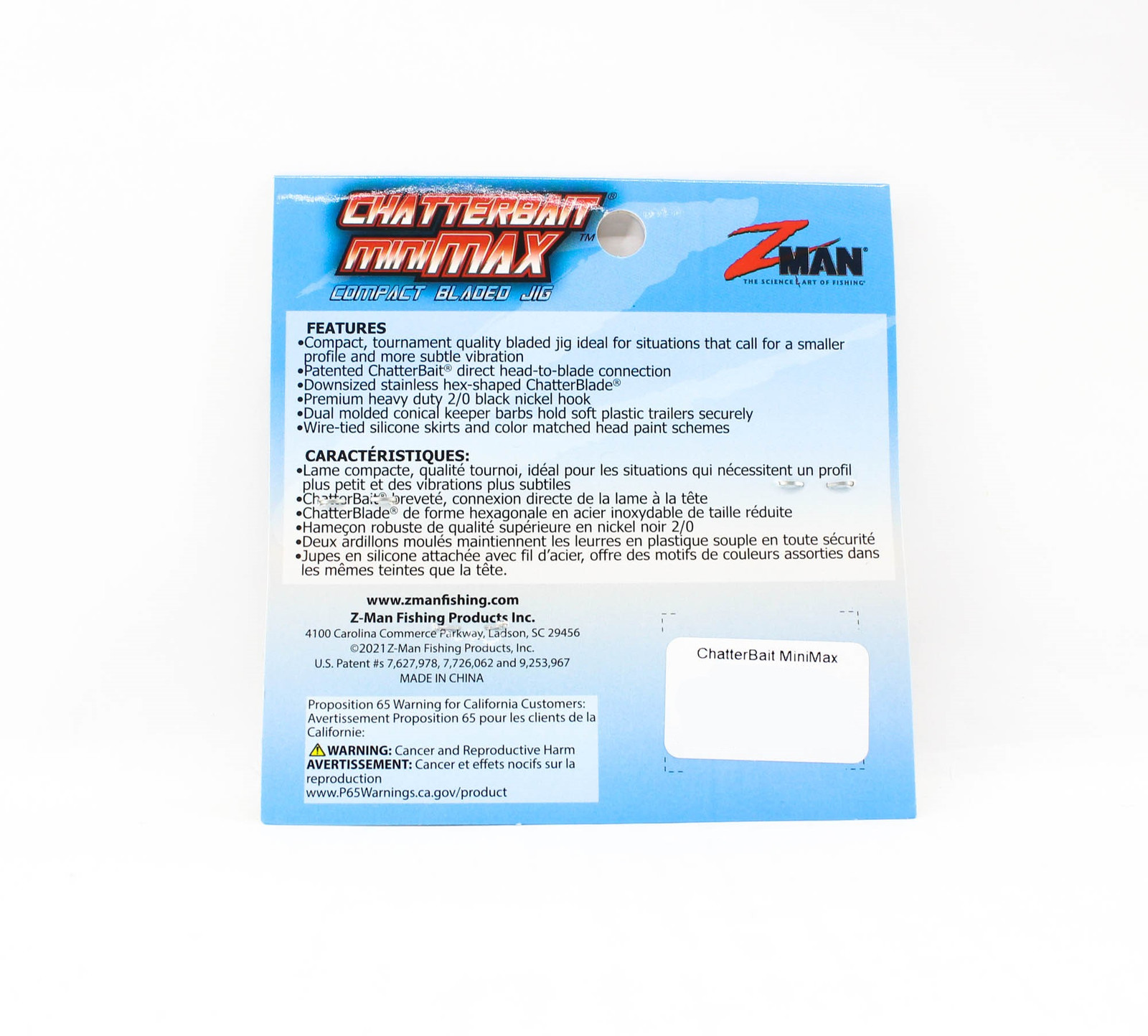 Zman Chatterbait Mini Max Sinking Lure 1/2 Oz Chart/White (8972) - Image 2