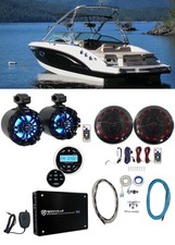 2 Rockville 6.5" LED Swivel Black Marine Wakeboard Coaxial Speakers Receiver Amp