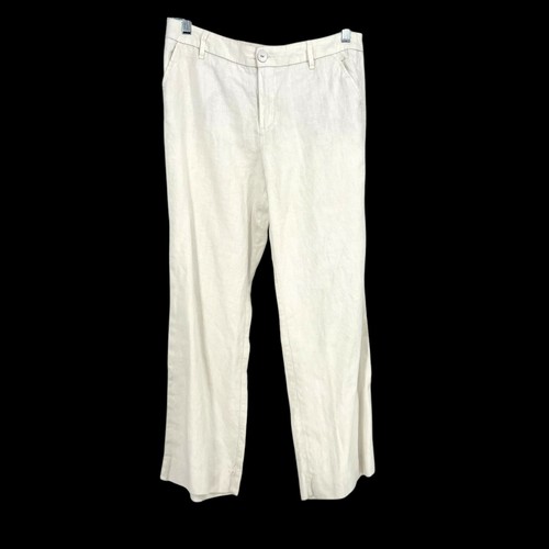 GARNET HILL Women's White Linen Wide Leg Pants 6P Beachy Vacation Festival