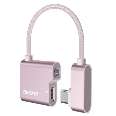 BENFEI USB C to Audio Jack Adapter with 60W Fast Charging, 3.5mm + PD, pink