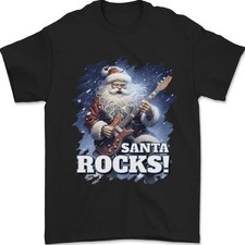Santa Rocks Christmas Guitar Music Heavy Metal Mens T-Shirt 100 Cotton