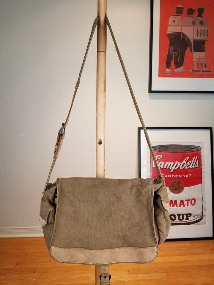 BOLSO MENSAJERO CRUZADO VINTAGE 90' LL EBAN LONA CUERO RIBETE Foto 2 de 4