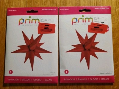 2 Prima Deco 40'' Red Satin Starburst Balloons - Air Fill Only - will not float
