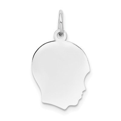 14k Weißgold schlicht Medium.018 Tiefe nach rechts gravierbar Junge Charm Anhänger